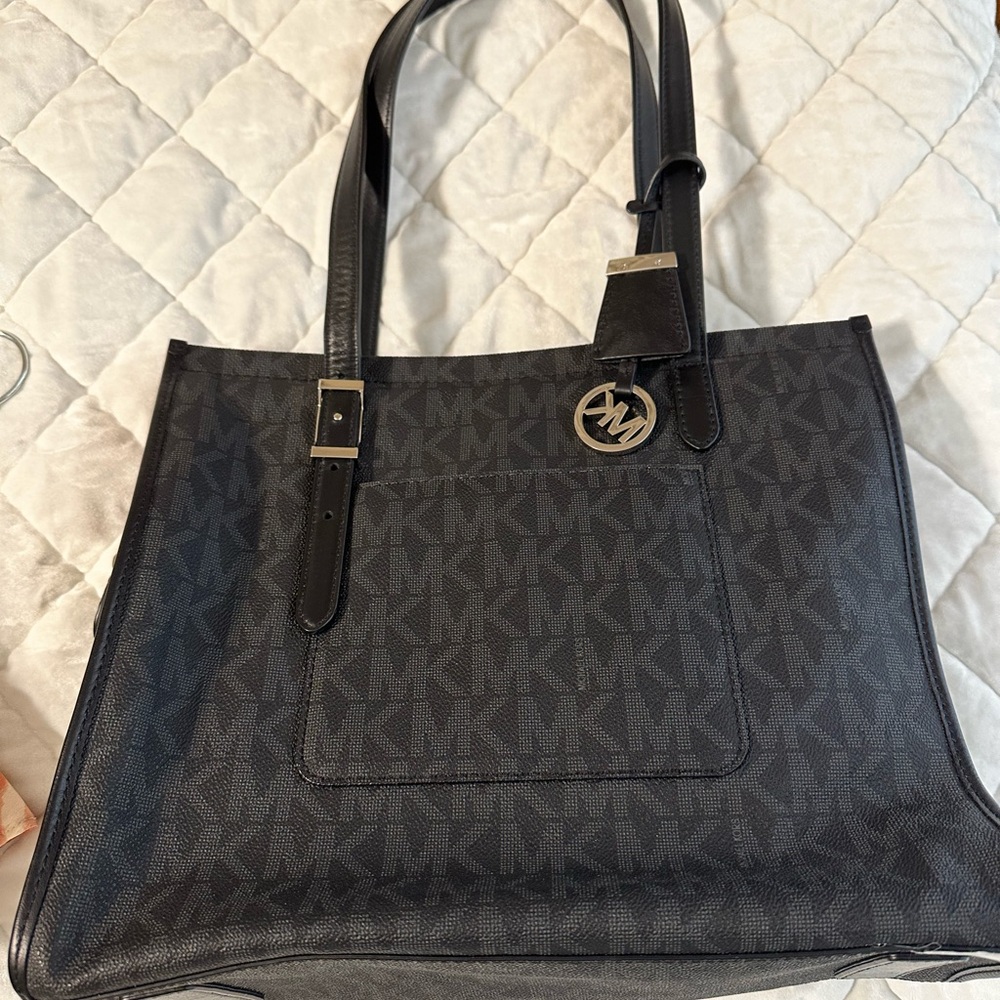Michael Kors Black Structured Tote with Gold Accents